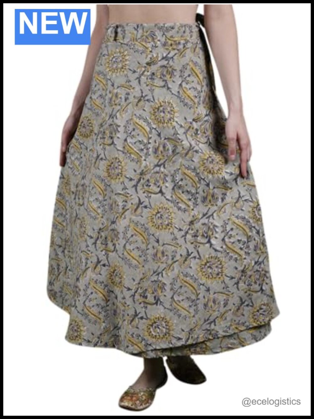 Cotton Wrap Around Long Skirt Floral Print High Rise Casual